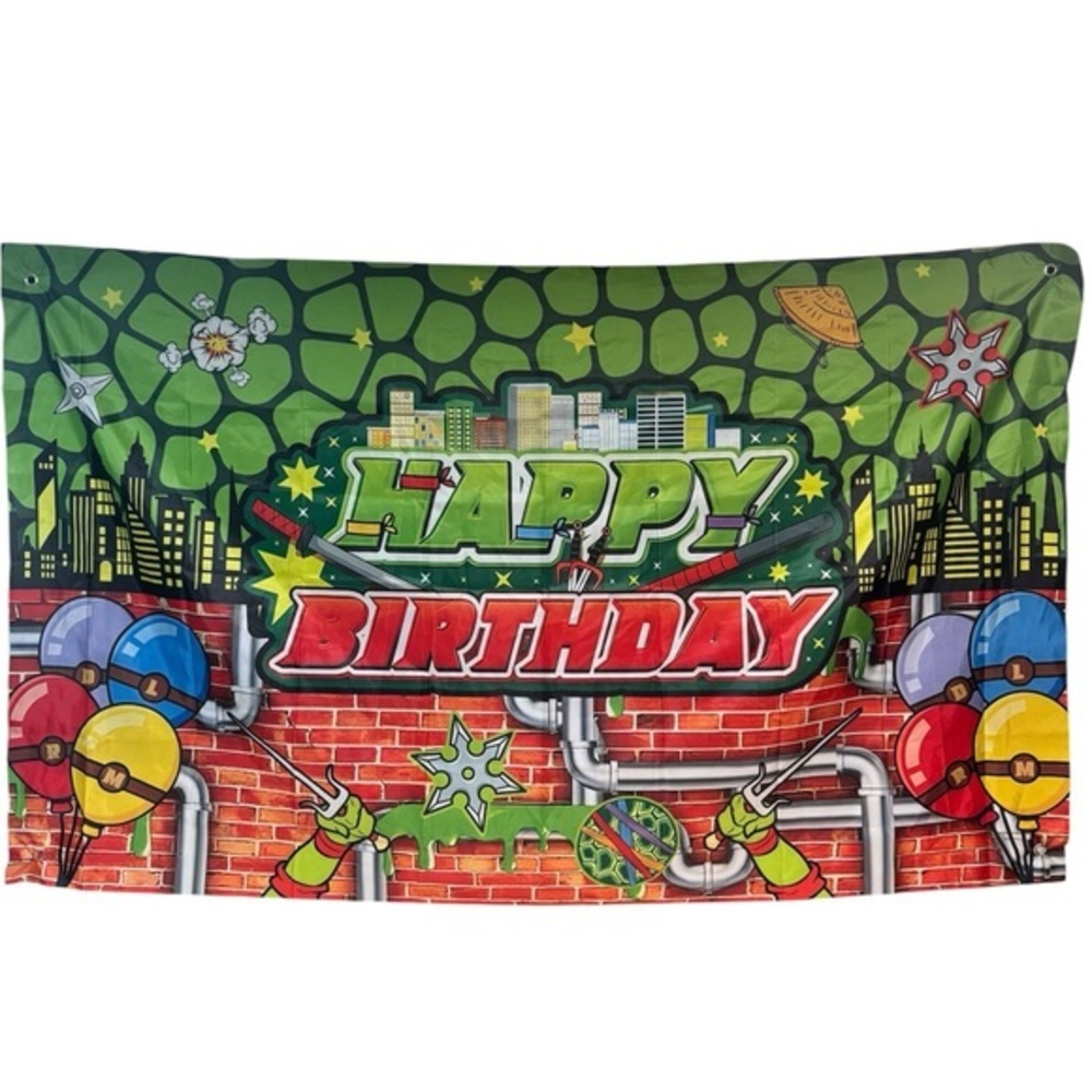 NINJA TURTLES Birthday backdrop banner 3x6FT